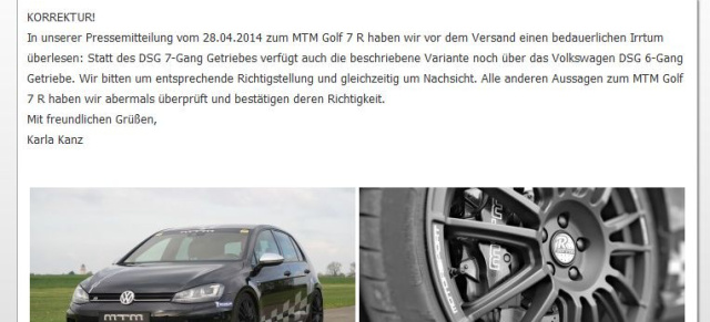 MTM reagiert nach VAU-MAX.de-Artikel: Schön, dass wir gelesen werden! Der Golf R hat nun auch bei MTM ein 6-Gang-DSG-Getriebe