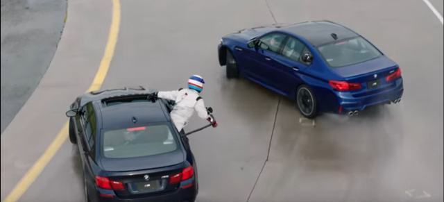 Video: „Car to Car“-Betankung : Neuer Drift-Rekord mit dem BMW M5: 374 Kilometer quer im Kreis!