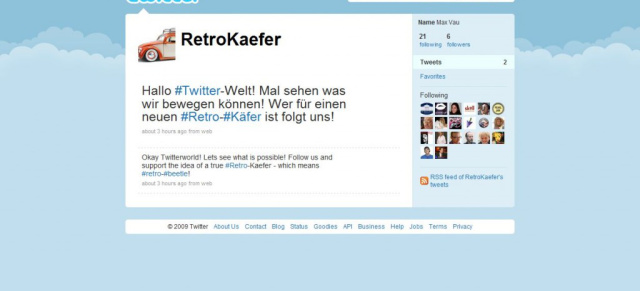 Twitter-Projekt gestartet!: Twittern für den Retro-Käfer: Vau-Max.de hat ein Twitter-Projekt gestartet