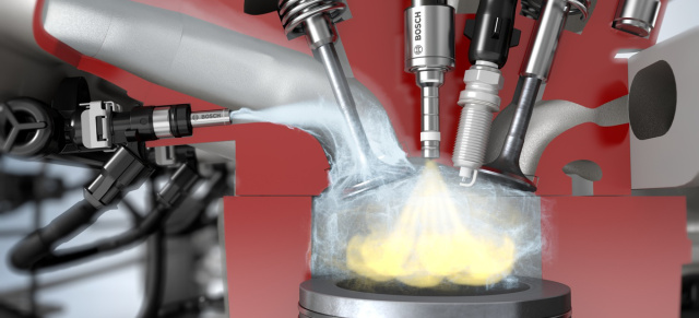 Wasser statt Benzin: Bosch Wassereinspritzung spart 13% Benzin und bringt 5% mehr Leistung