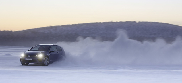 Volkswagen führt Promis im Golf R aufs Glatteis : Stars testen den neuen Golf R auf einem Eissee