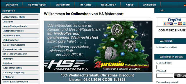 HS Motorsport wünscht frohe Weihnachten! : 10% Rabatt im "Tuning & Teile Shop" von HS Motorsport