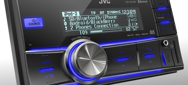 Neuer USB/SD/CD-Receiver von JVC im Doppel-DIN-Format : App und Audio Streaming-tauglich: Der KW-SD70BT mit Bluetooth für iPod, iPhone, Android und Blackberry Smartphones 