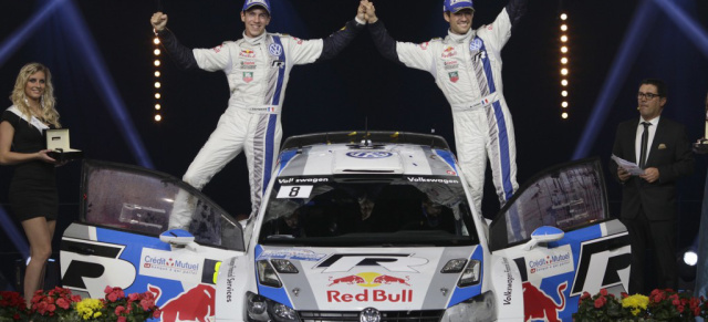 WM-Titel und Rallye-Sieg für Ogier und Ingrassia in Frankreich: Volkswagen hatte am Wochenende doppelten Grund zu feiern.