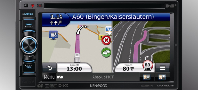 Navi für LKW und Wohnmobile: Der Kenwood DNX4230TR hat spezielle Kartendaten an Bord: Ob Durchfahrtshöhen, enge Straßen oder geeignete Rastplätze  der neue Navitainer hat zahlreiche Zusatzinformationen parat.
