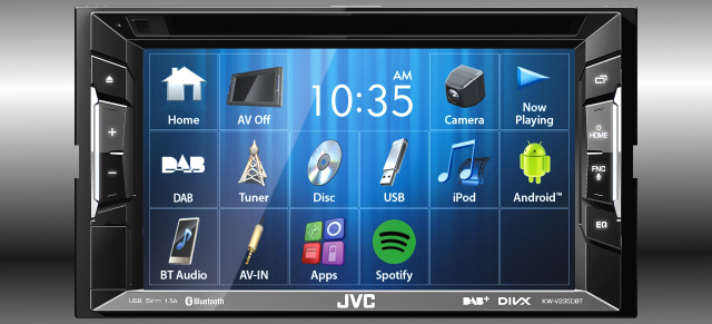 Neuer Doppel-DIN Multimedia-Receiver von JVC: KW-V235DBT mit DAB+ Empfang, Bluetooth und Spotify Control