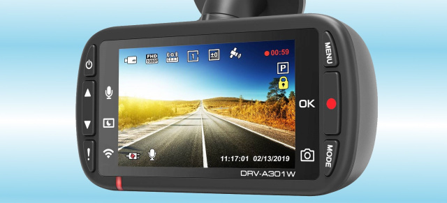 Hoch auflösende HDR-Videos während der Autofahrt: Neue Kenwood Full HD-Dashcam DVR-A301W mit WLAN-Modul, GPS und G-Sensor
