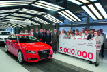 Feierstimmung bei Audi: 5.000.000 Audi A4 produziert: Jubi-Audi ist ein Audi A4 Avant in Misanorot 