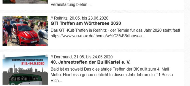 Eventkalender von VAU-MAX für Clubs und IGs.: Clubs und Tuning-Fans: Jetzt Eure Termine für Autotreffen in den Eventkalender eintragen