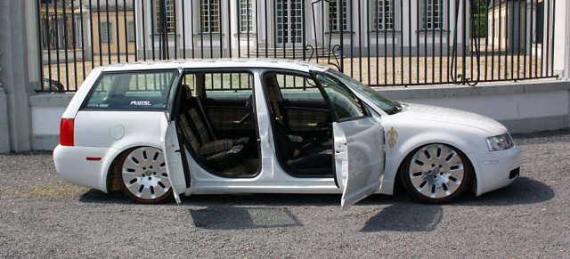 Voll auf Stoff getrimmt: VW Passat 3B Variant im Burberry-Look: Glänzendes Tuning mit Überraschungen die nach hinten aufgehen