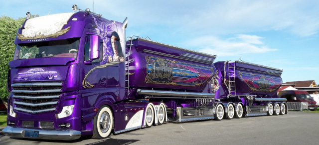 Mercedes Actros Showtruck mit der Extra-Portion Bling: Low LKW! Der violette „Lowrider“ ist ein Truck-Highlight 