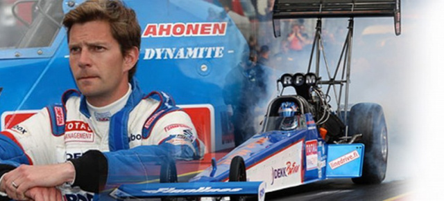 Janne Ahonens neue Weite: 402,3 Meter: NitrolympX: der erfolgreichste Skispringer aller Zeiten startet auf 6000 PS starkem Top Fuel Dragster