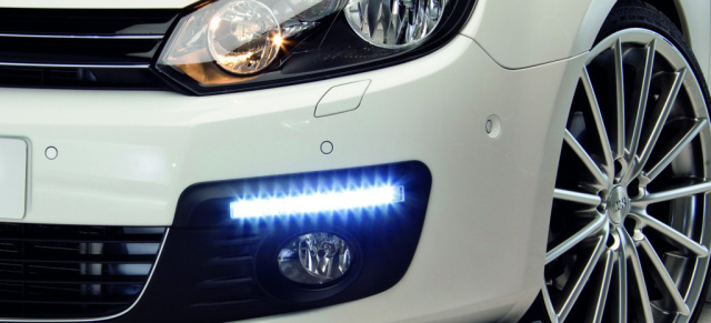 LED-Tagfahrlicht  von VW-Zubehör für VW Polo 6R und Golf 6: Nachrüstlösung von VW: LED-Tagfahrleuchten von Volkswagen Zubehör