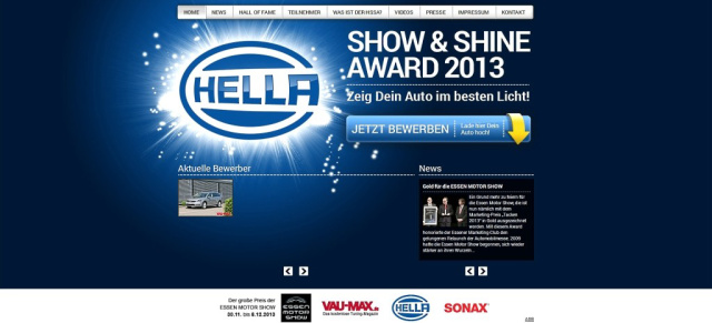 Startschuss zum HELLA SHOW & SHINE AWARD 2013 - jetzt mit eigener Webseite!: Auftakt der sechsten Auflage des HSSA